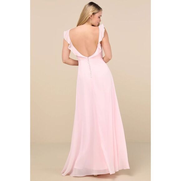 Lulus Dreamy Admiration Light Pink Ruffled Maxi Dress Size L NWT - Picture 3 of 9